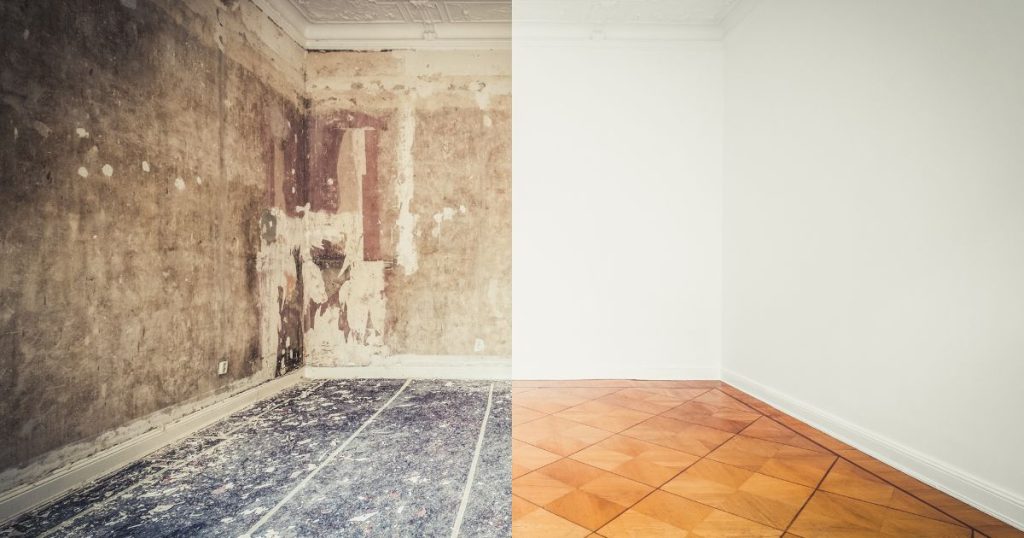 Interior restoration services - before and after comparison